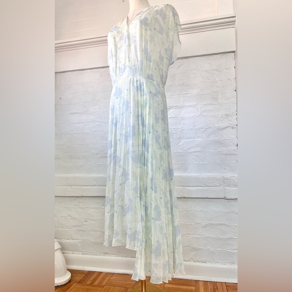 Lewit Chiffon Pastel Floral Midi Dress Pleated Skirt Cap Sleeve - Picture 5 of 17
